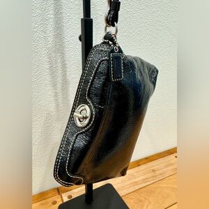 Coach Legacy Top Turnlock Baguette Bag Wristlet in Black Patent Leather